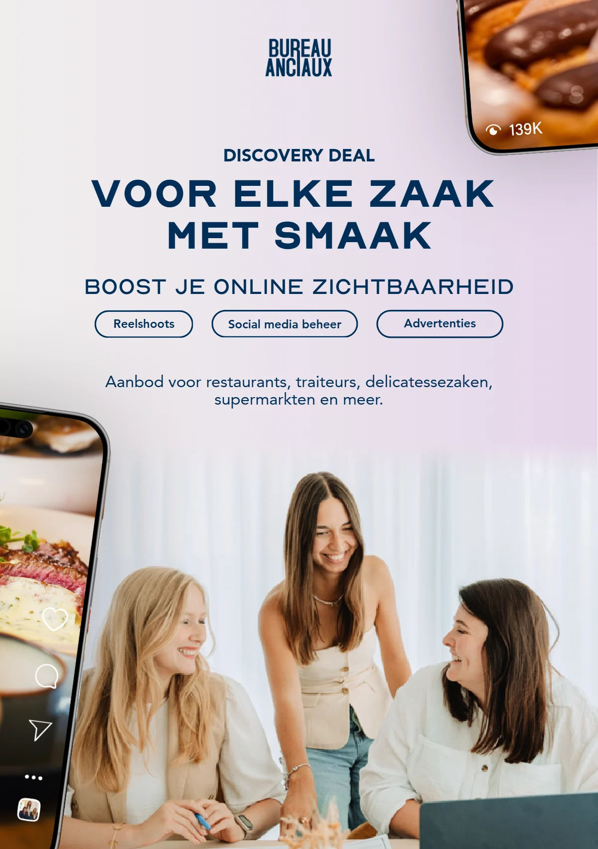 Voorkant van de flyer voor Bureau Anciaux: Voor elke zaak met smaak